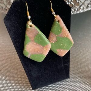 Green and Pink Dangle Clay Earrings
